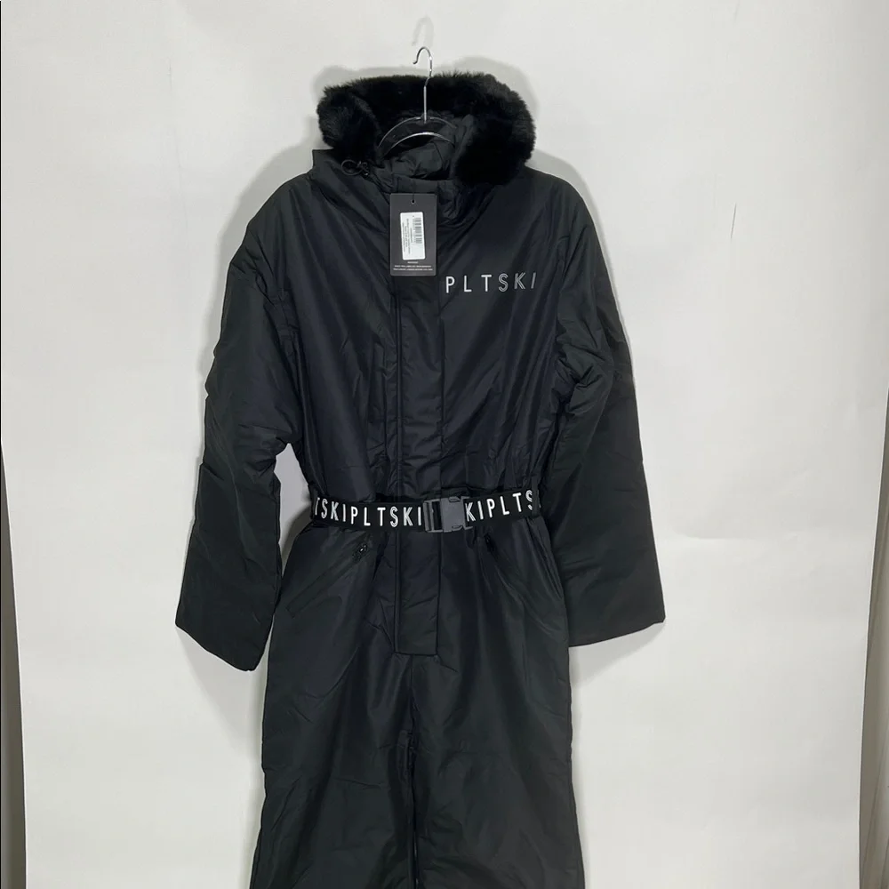 771 PrettyLittleThing Black Belted Ski Coat - Picture 3 of 4